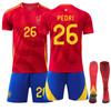 Teens Kids Adults Custome Name Football Kits 2024-25 Spain Home #26 PEDRI Training Jersey Set with Socks