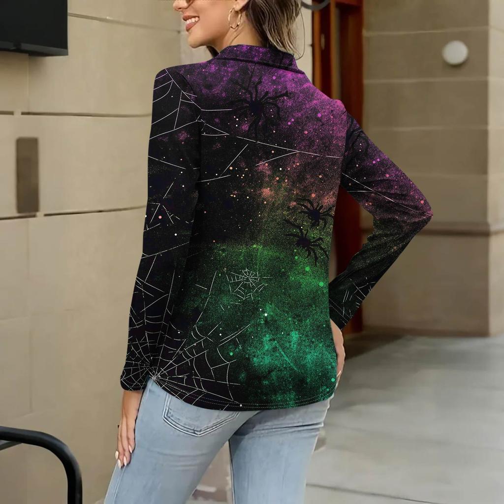 Dámská letní móda ležérní košile s potištěným výstřihem do V s dlouhým rukávem