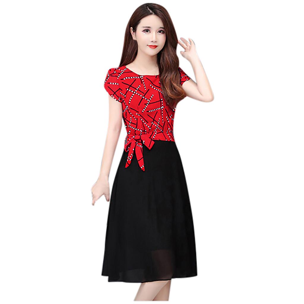 Fashion Casual Women  Short sleeve  Dress Striped Slim A-Line Dress