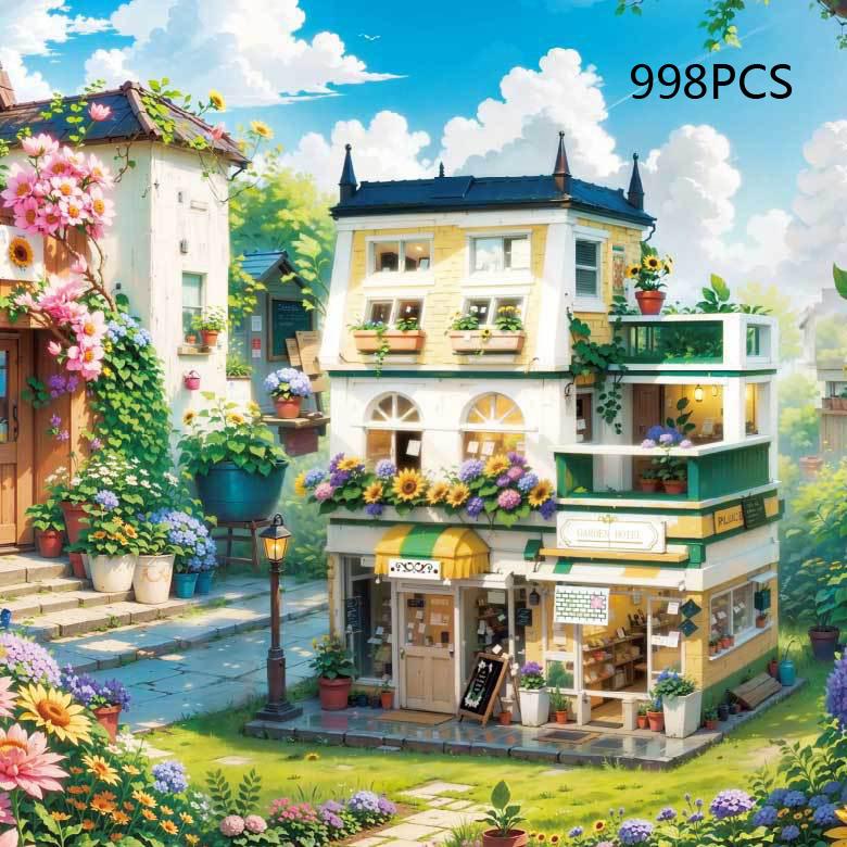 City Street View Building Bricks Coffee Wedding Shop Restaurant Mini Block Cafe House Garden Hotel Toys With Light For Gift