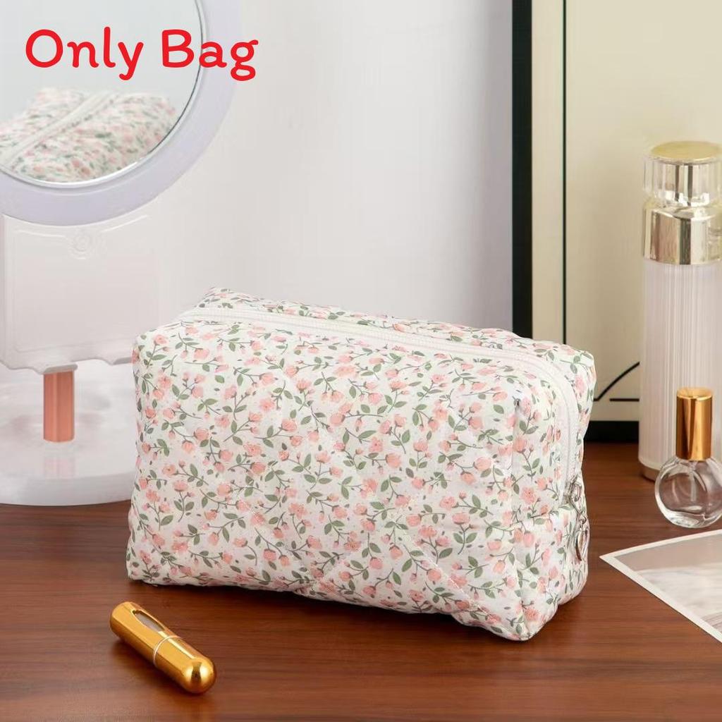 Floral Pattern Cosmetic Pouch With Antibacterial Fabric For Travel And Home