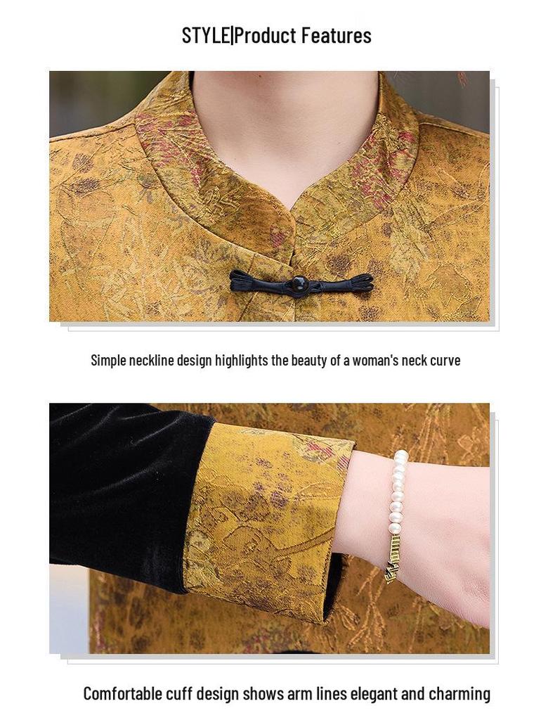 2026 Stylish Retro Velvet Suit for Middle-Aged & Elderly Mothers - Spring/Autumn Vest Jacket In Chinese National Style
