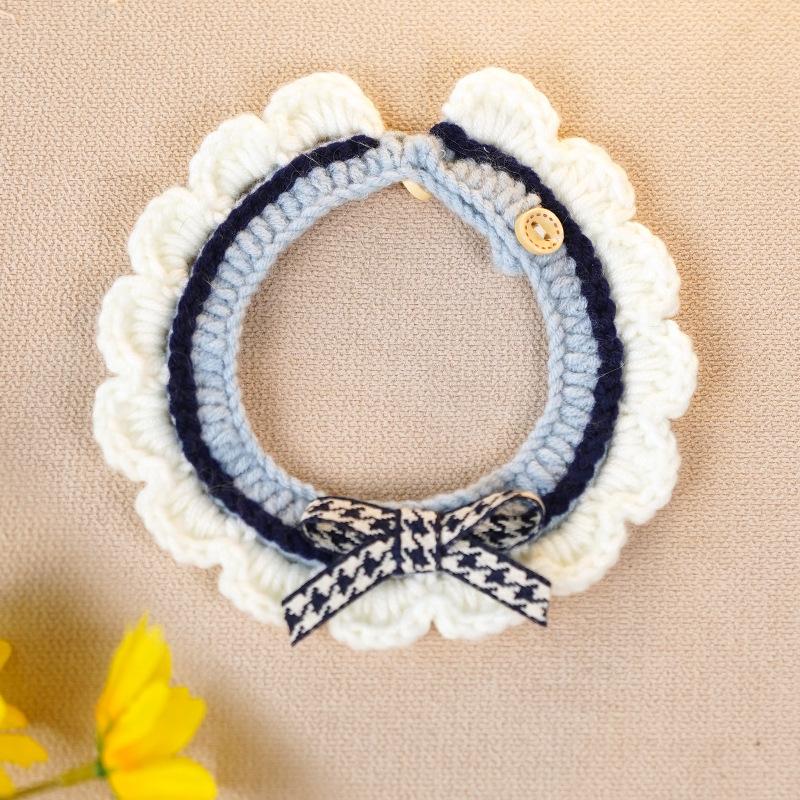 Cute Pet Cat Saliva Towel Hand-knitted Adjustable Kitten Cat Puppy Bow-knot Collar Pet Cat Decorative Collar Kitten Accessories