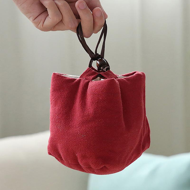 Tea Set Bag Cotton Linen Crafts Tea Cup Cloth Bag Travel Portable Tea Set Shock-Resistant Anti-Collision Thickened Storage Bag