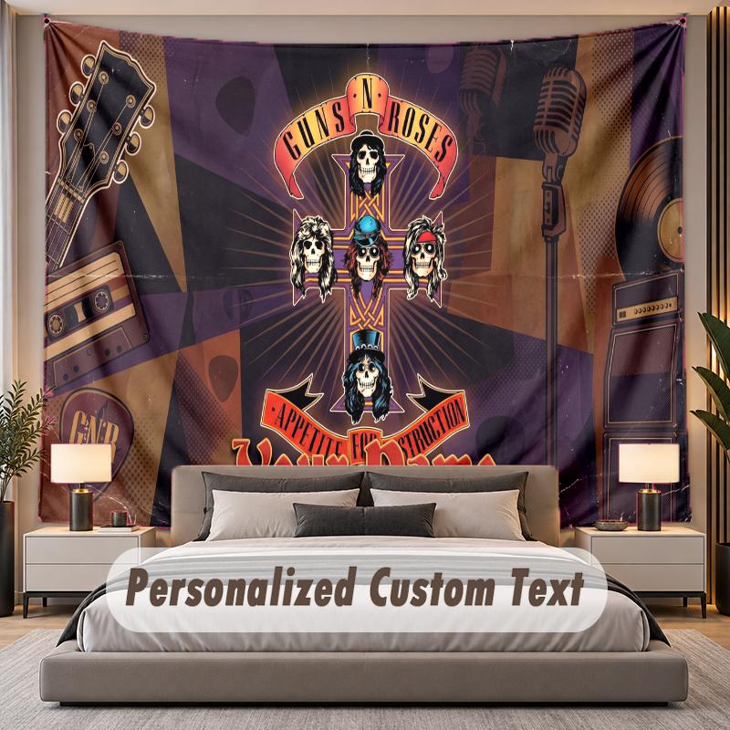 Custom Name Text Tapestry Guns N’ Roses Personalized Polyester Wall Tapestry For Bedroom And Room