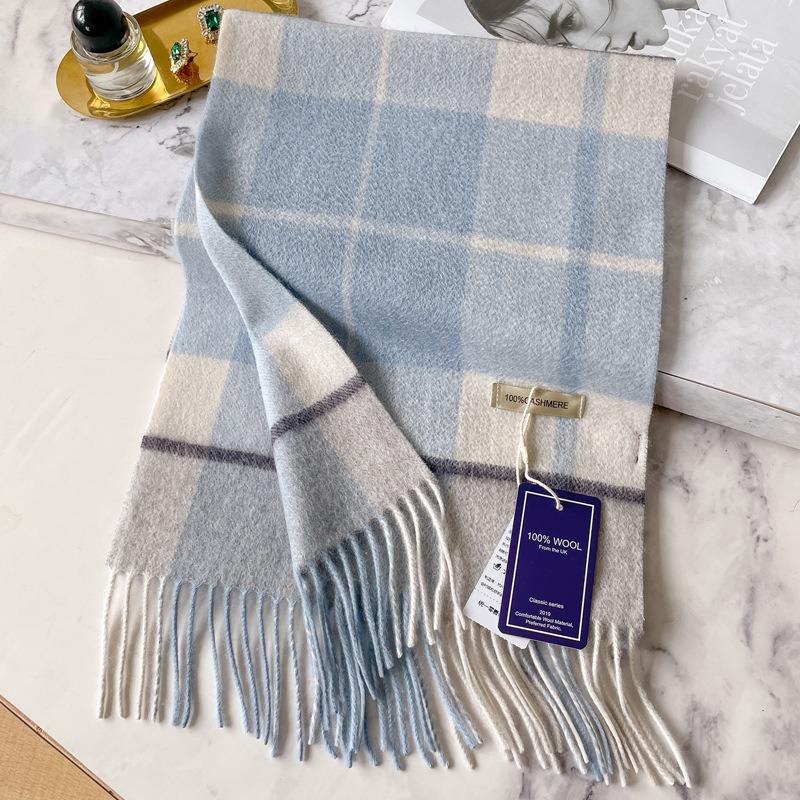 Fresh Blue British Plaid Pure Cashmere Scarf Women's Winter Plaid Scarf Men's New