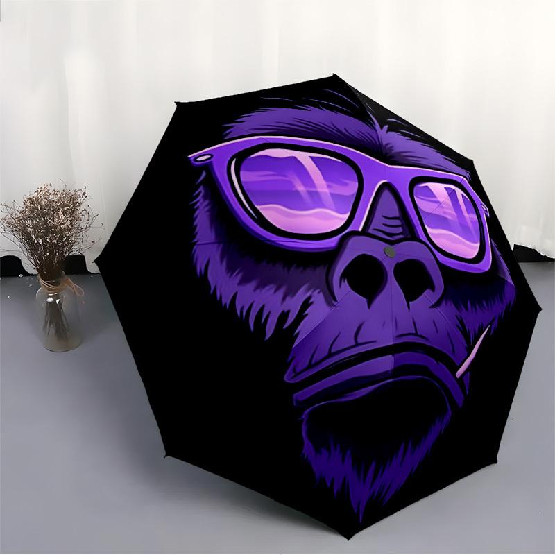 1pc Gorilla Sunglasses Automatic Folding Umbrella - 8-Rib Iron Frame, Windproof, Portable Sunshade with Plastic Handle for Travel & Outdoor