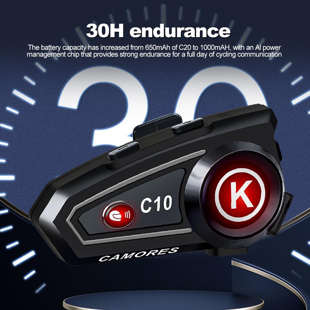 Motorcycle Helmet Headset C10 Stereo Bluetooth Roise Reduction Earphone IPX6 Waterproof  Support Connecting 2 Phones Same Time