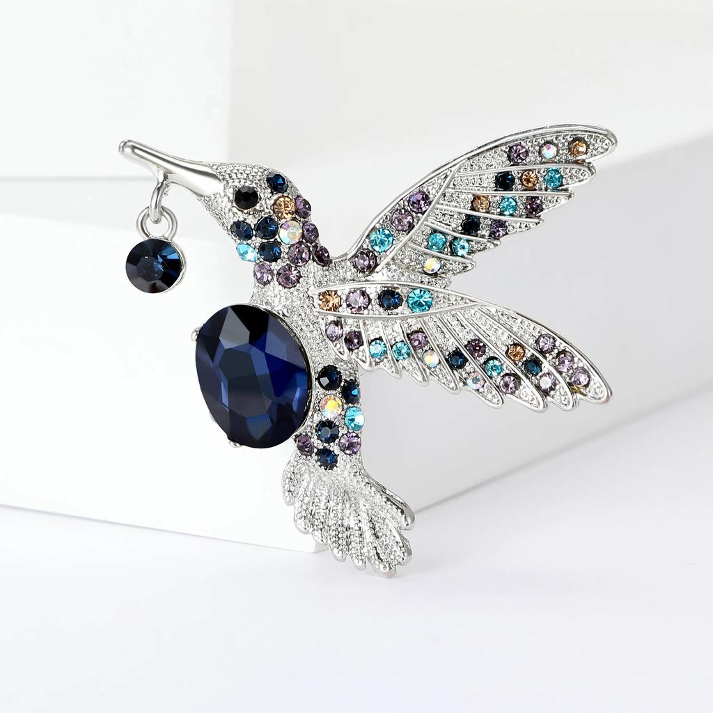 New Rhinestone Hummingbird Brooches for Women Unisex Glass Animal Pins Event Party Backpack Decoration Clothes Accessories