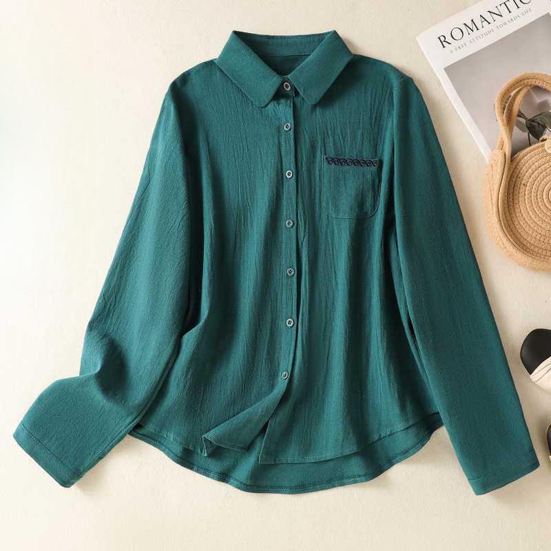 Early Spring Artistic Cotton Linen Long Sleeved Shirt for Women Loose Age Reducing Retro Base Top Blouses & Shirts
