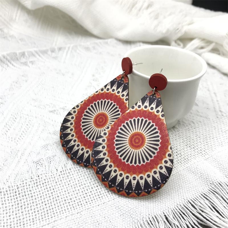 Earrings: African Retro Ethnic Style Sunflower Wooden Long Bohemian Travel Beach