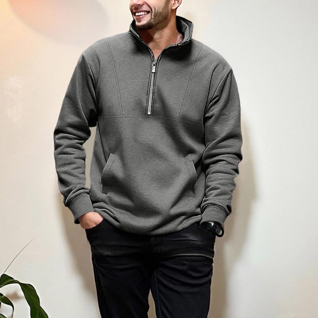 Mens Fleece Lined  Pullover Sweatshirts Fall Winter Warm Long Sleeve Mock Neck Sweatshirt Tops With Pocket