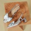 French bow one-word buckle with high heels thick heel this year's new bag head sandals summer square head empty single shoes