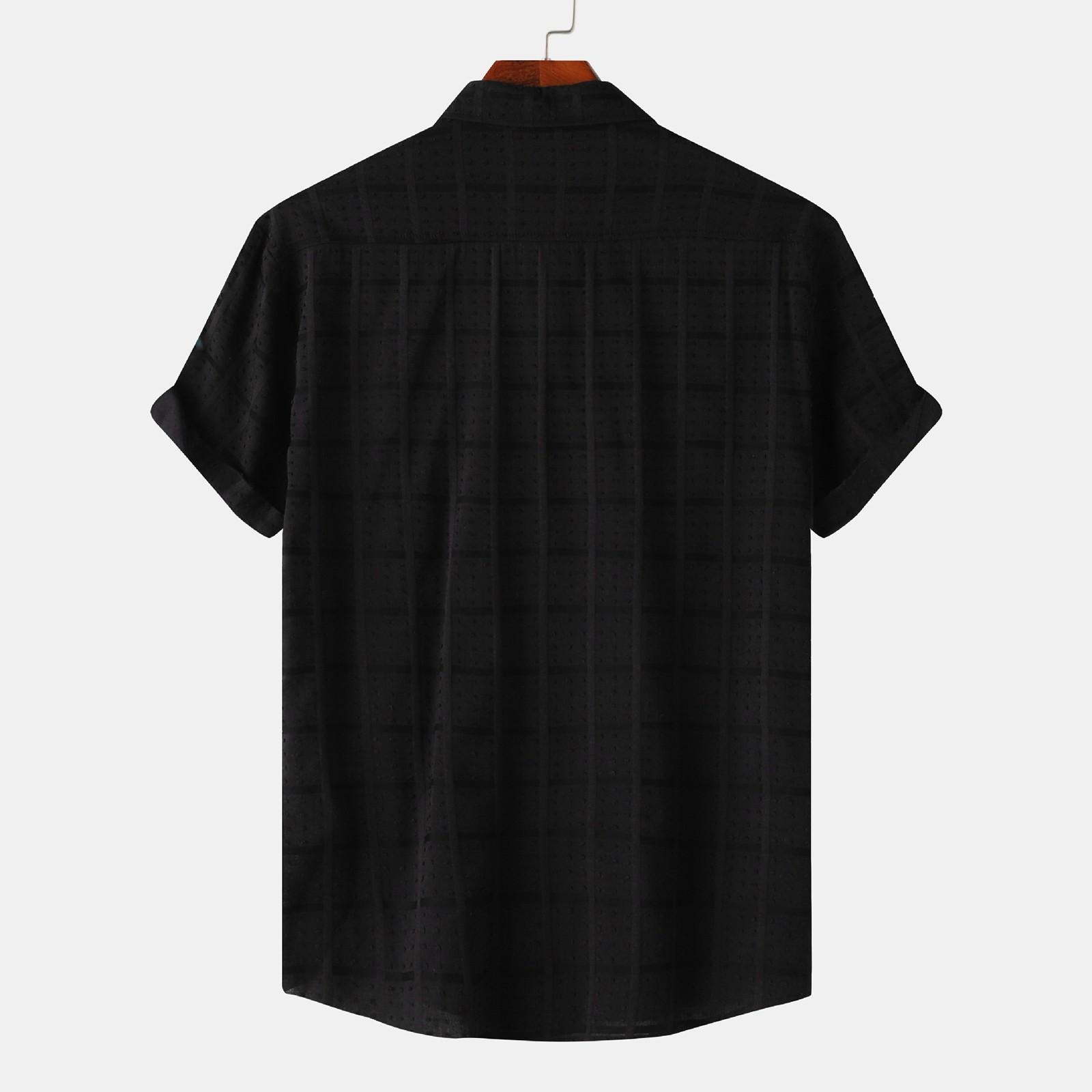 Мужская повседневная однобортная рубашка в полоску с одним карманом и короткими рукавами L — фото 4