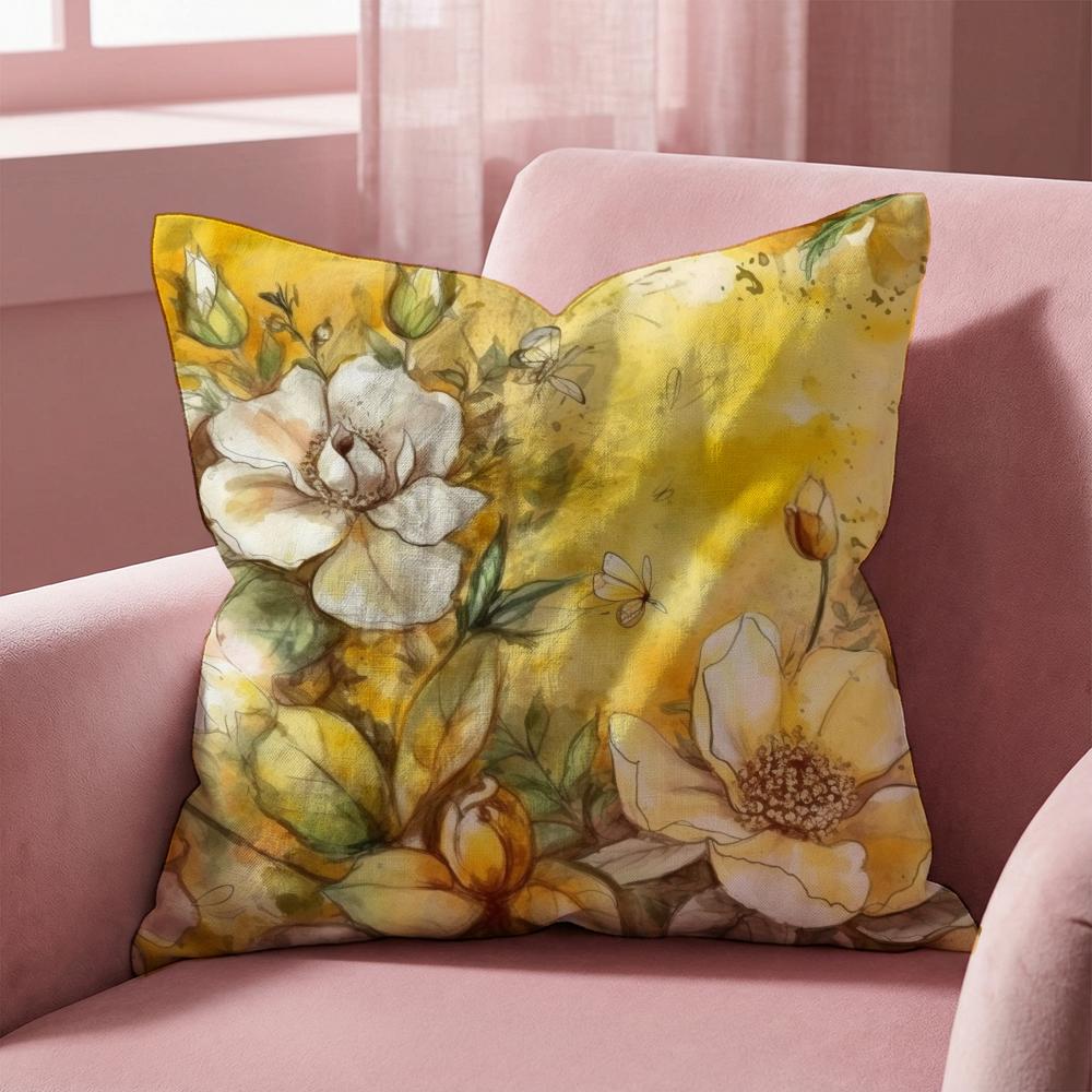 Saffron Color Floral Cushion Cover Multi-Scene Pillow Cover for Home & Car - Reversible, Soft & Durable for Daily Use