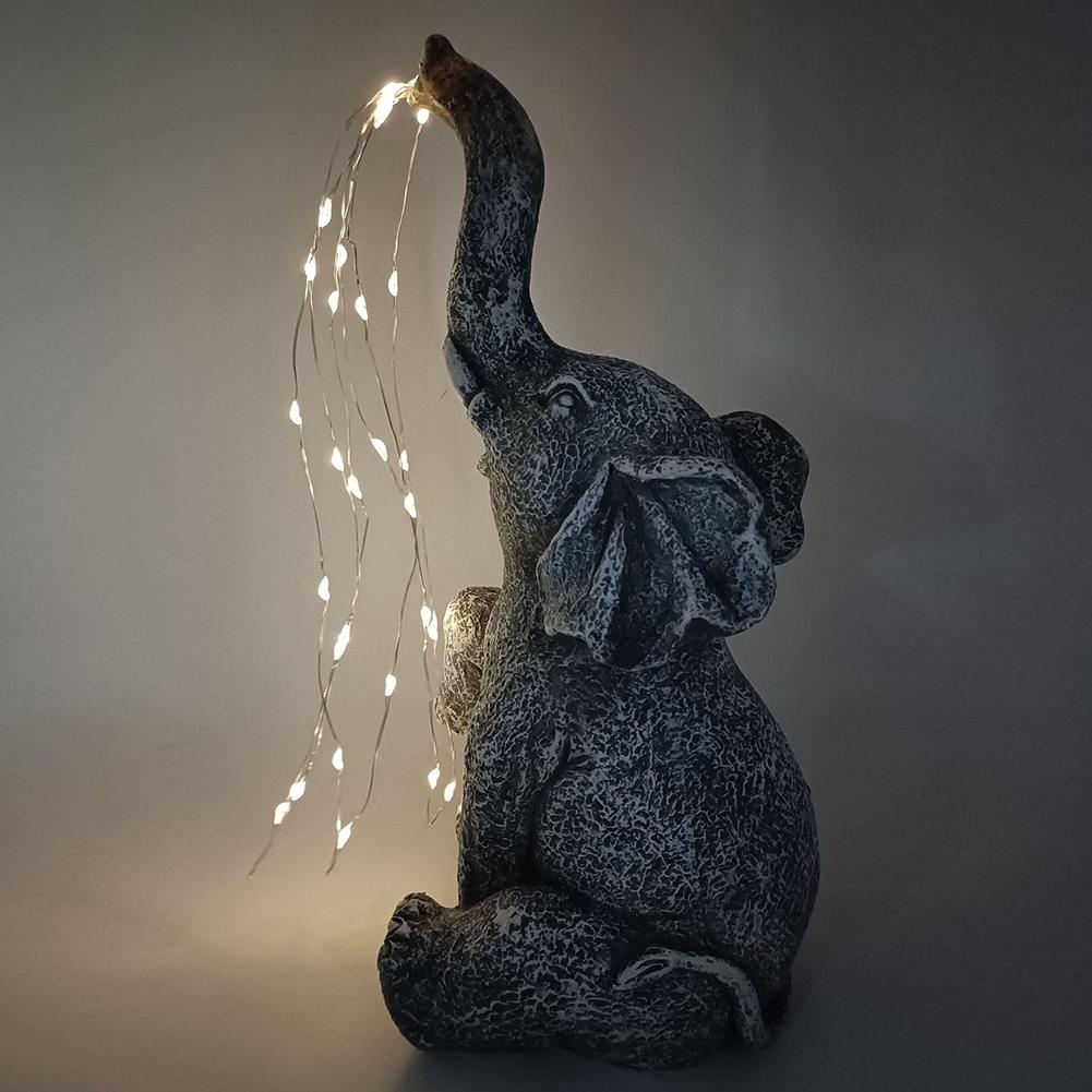 Solar Garden Elephant Statue with LED Light Strings Elephant Decor Elephant Sculpture for Yard Patio and Pathway Decor