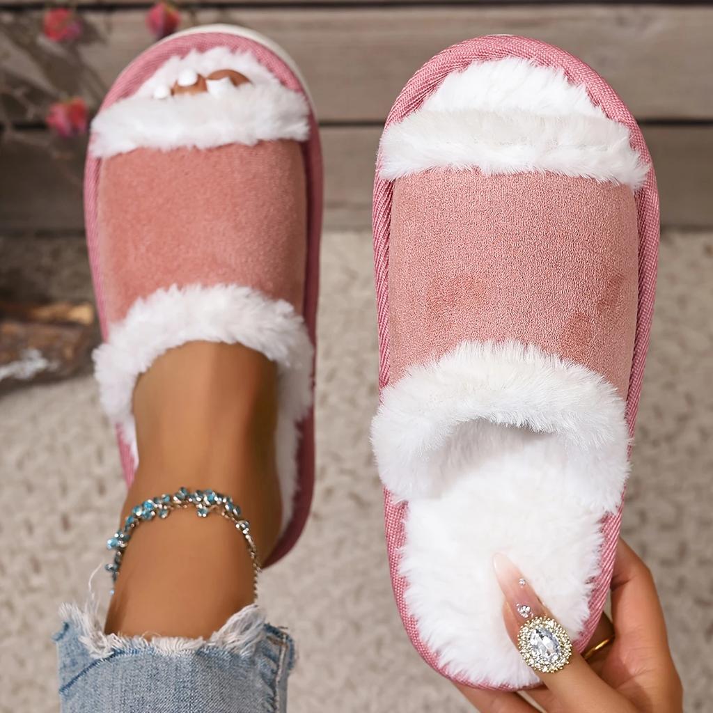 Fashion Woman Street Plush Fuzzy Open-Toe Slippers For Season Fashion Faux Fur Slides Women's Indoor Outdoor Memory Foam Soft Flat Shoes