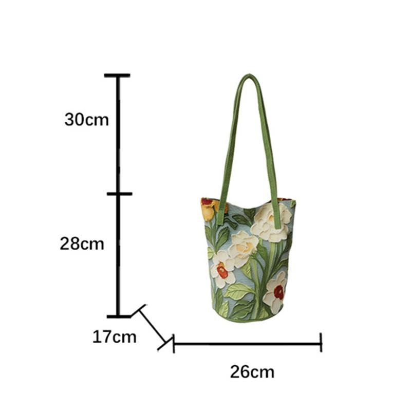 Neue Mode Blumenmuster Bucket Bag Canvas Lässige Umhängetasche Große Kapazität Kreative Handtasche für Damen