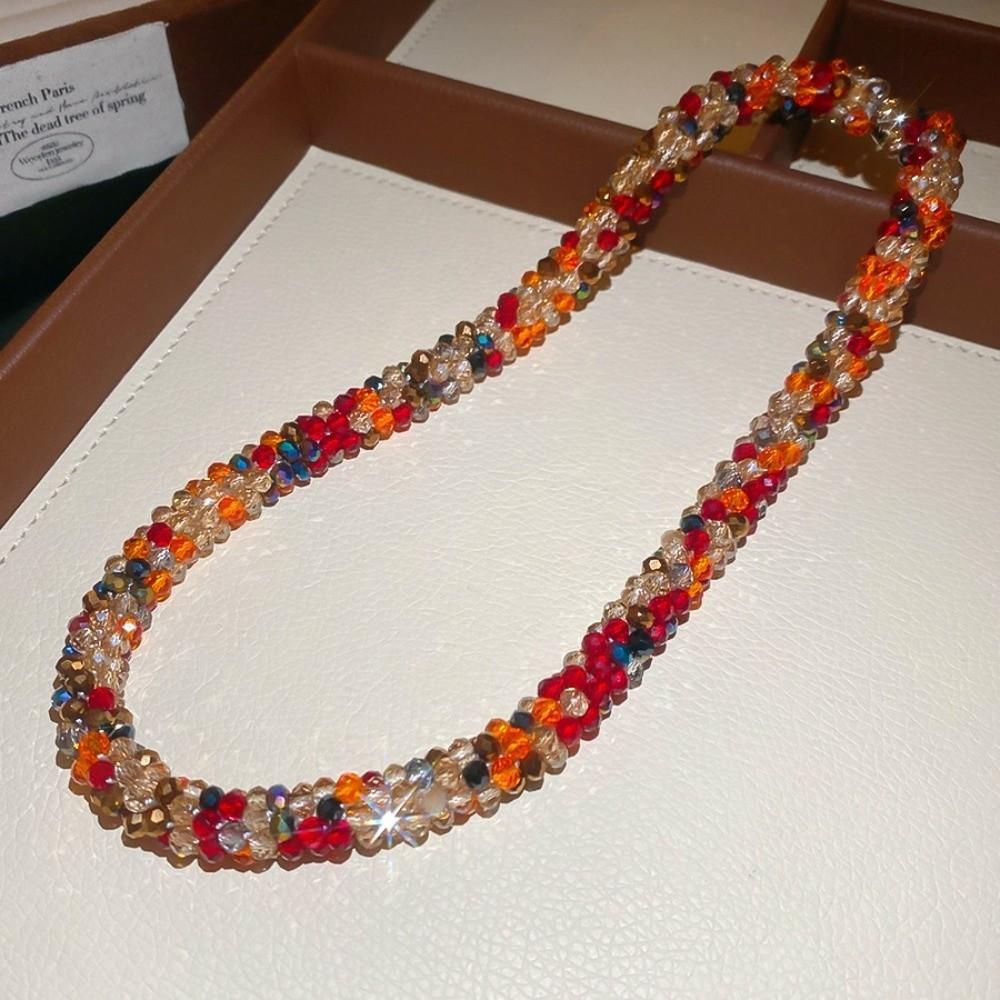 Colored Glass Bead Women's Neck Chain Magnetic Openable Retro Lovers Choker  Travel