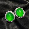 BELLA BOX Natürliches Eis Transparenter Grüner Achat Chalcedon Ovales Ei Gesicht Voller Diamant Ohrstecker Für Frauen Mit Hochwertigen Ohrringen