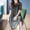 Vintage Printed O-Neck Dresses Female Clothing Short Sleeve Fashion Lace Patchwork Casual Summer Bow Loose A-Line Midi Dress New