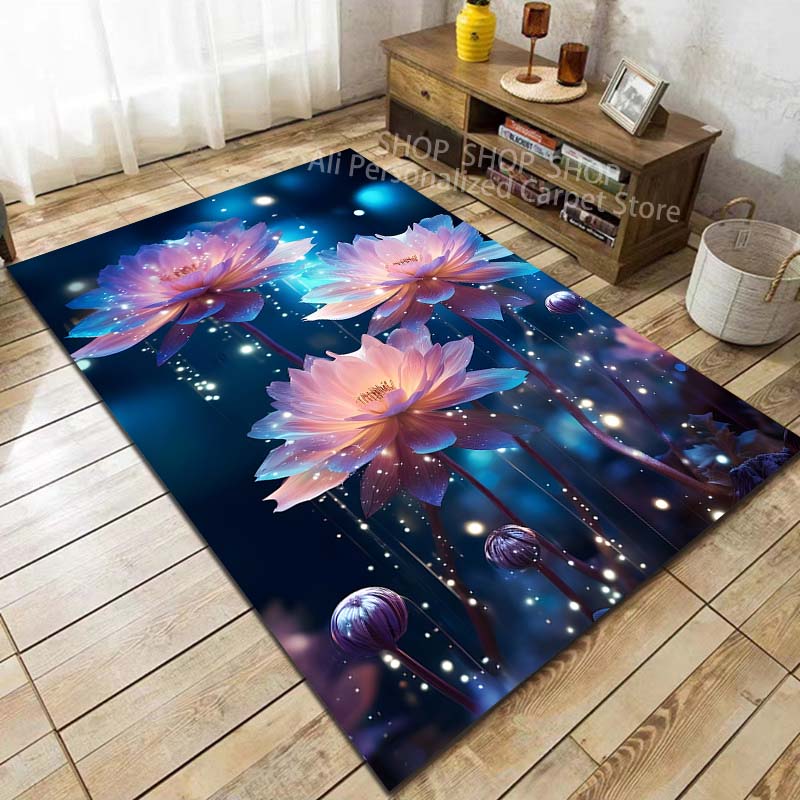 Beautiful Lotus Printed Carpet for Living Room Bedroom Sofa Home Decoration Non-slip Floor Mat Modern Carpet Large Size
