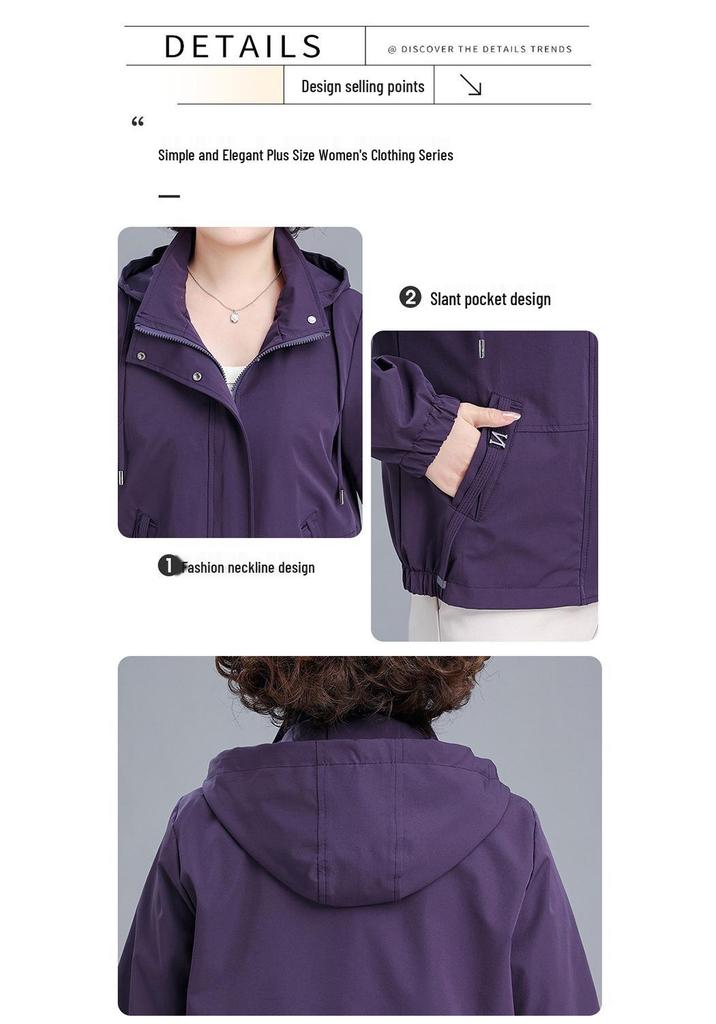 2026 Stylish Plus-Size Spring/Autumn Windbreaker for Middle-Aged and Elderly Women