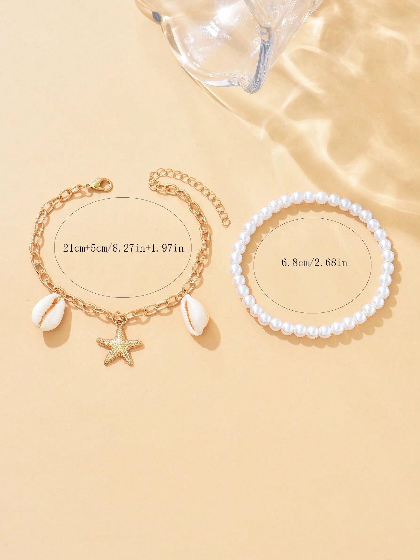 

Многослойный браслет на ногу с морскими звездами и ракушками - стиль для пляжного отдыха золотой