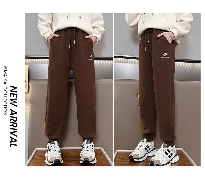 Girls' Fleece-Lined Lambswool Winter Pants: Thick, Warm, One-Piece Casual Wear for Middle and Big Kids