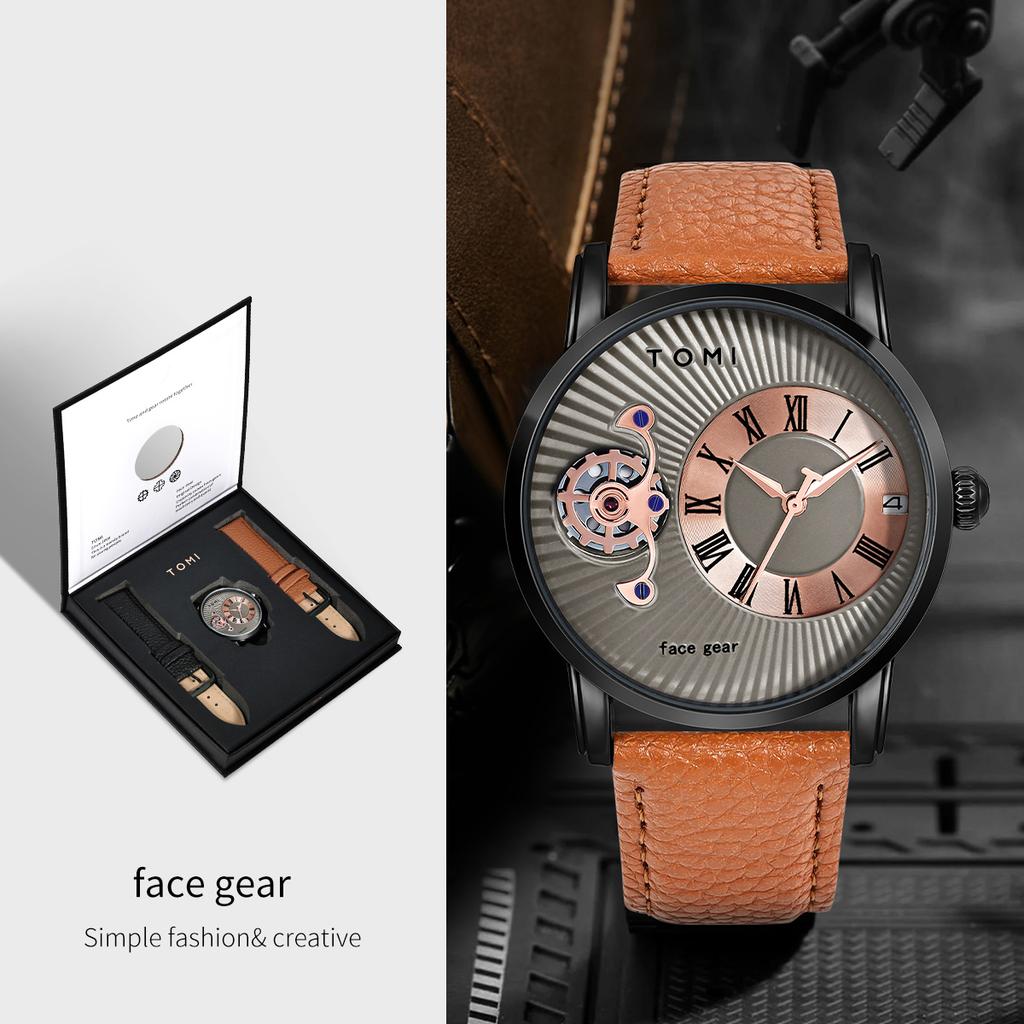 Classic Minimalist Men's Watch Gift Set Luxury Business Men's Versatile Quartz Watch Round Large dial Quartz Watch Gift