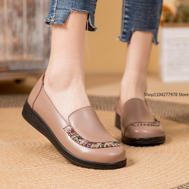 Móda Jaro Podzim Dámské Boty s Kulatou Špičkou PU Kůže Šití Dámské Letní Ploché Tenisky Volnočasová Chůze Nadměrná Velikost Boty 35-41