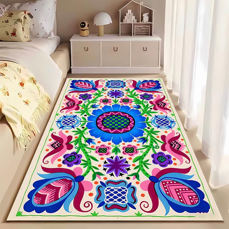 Colorful Floral Pattern Carpet with Blue, Pink, and Green Design Suitable for Use As an Anti-slip for Living Room Bedroom Sofas