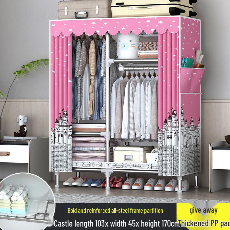 Sturdy All-Steel Cloth Wardrobe: Durable Bedroom Storage Cabinet for Easy Assembly