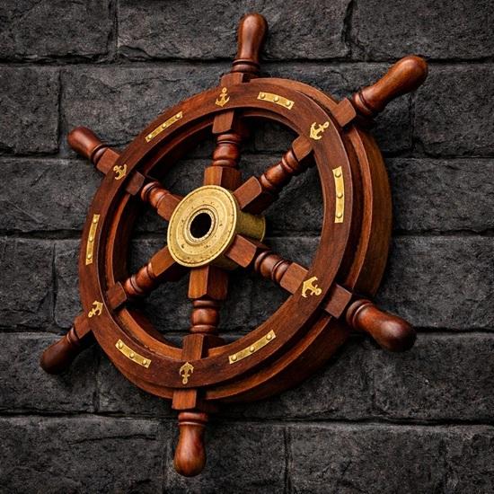 Wooden Ship Wheel Nautical Wall Decor, Maritime Coastal Beach House Helm Art wooden handle