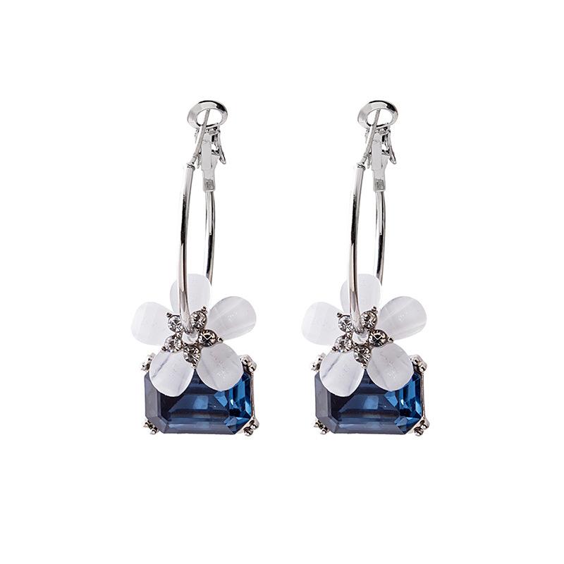 Temperament Camellia Earrings Long Fashion Diamond-Encrusted Crystal Flower Sapphire Earrings Earrings