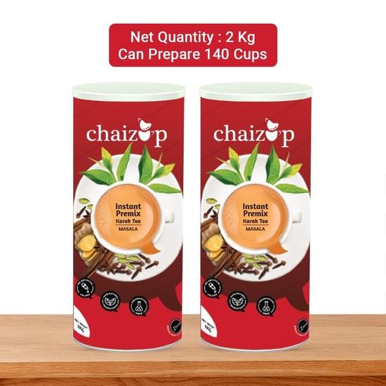 Chaizup Premium 1 Min Instant Masala Tea Premix - 1kg Cans (Pack of 2) | Masala Flavours | Approx. 143 Servings | 2kg