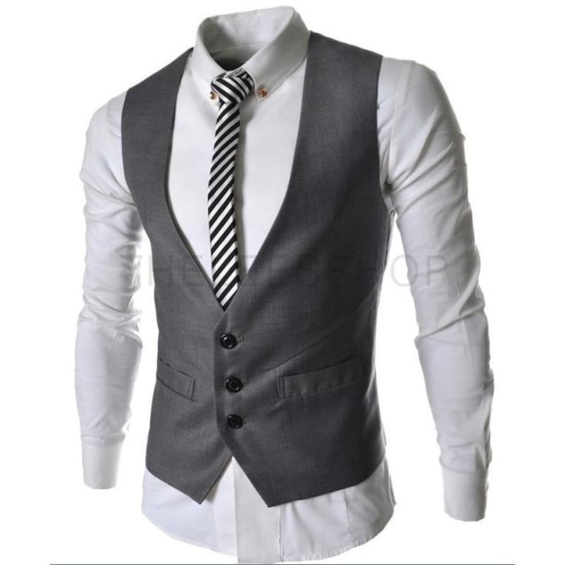Men's Gray Vest Wearing British Jacket Casual Cos Korean Style Slim Suit Waist