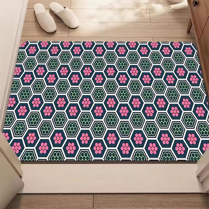 Vintage Tile Door Mat Geometry Pattern Entrance Rug Soft Non-Slip Checkerboard Pattern Welcome Mat Nordic Modern Home Decor