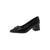 New women's fashion single shoes pointed large size rubber soft sole casual solid color medium heel square heel small leather shoes women