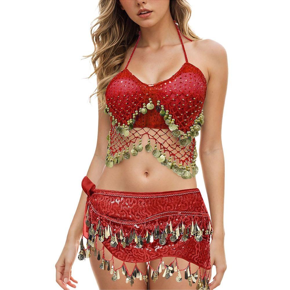 Shiny Latin Dance Top Halter Neck Stage Performance Top Sequins Crop Top  For Thailand/India/Arab