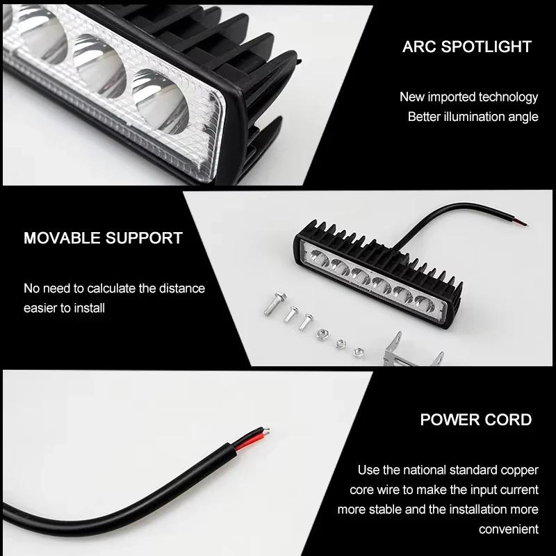 6LED 18W Car Work Light Bar 12V DRL Waterproof Spotlight Fog Driving Lamp for Car SUV Offroad Truck Trailer Motorcycle Headlight