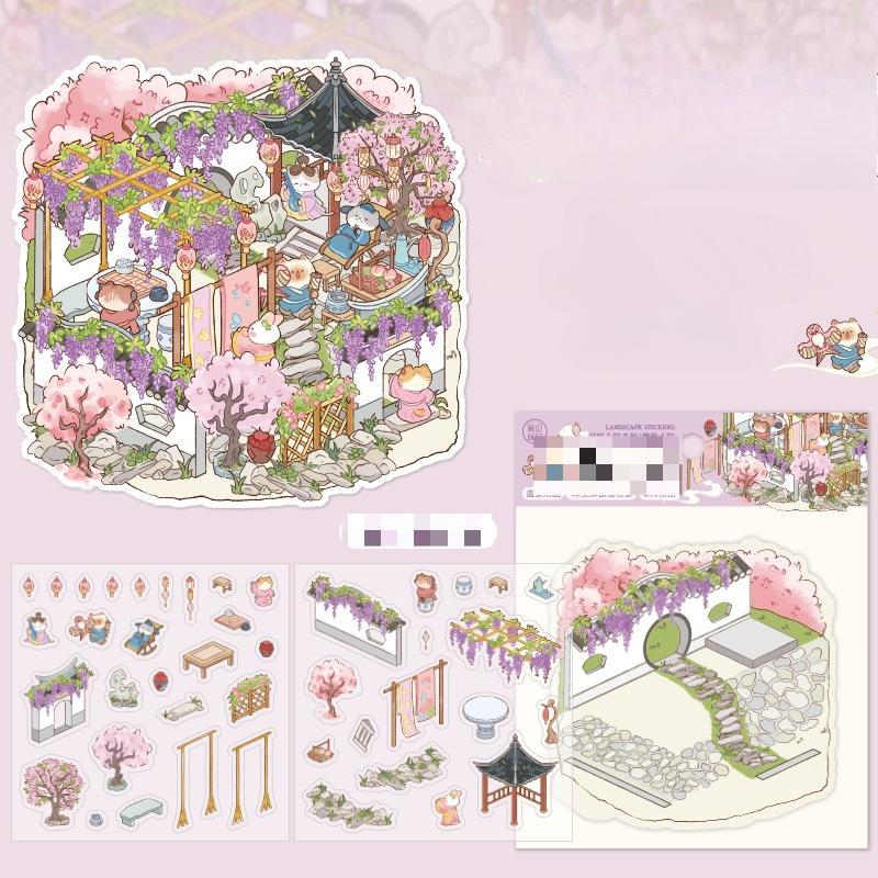 Cartoon Miniature Scene 3D Stickers Retro DIY  PET Landscape Stickers Decompression Korean Stationery Scrapbooking Posters