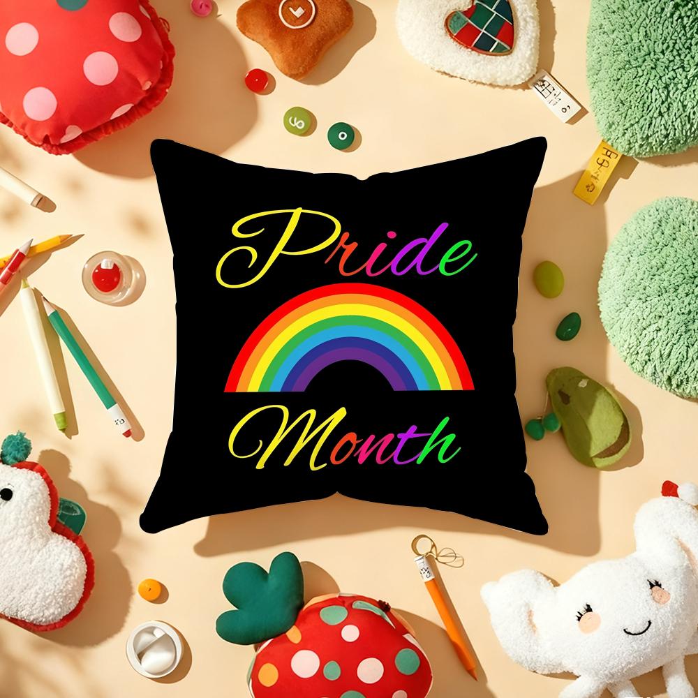 Pride Month Rainbow Cushion Cover Plush Fabric Soft Double-Sided Printed Sofa Warm Winter Home Child Gift Pillow Case