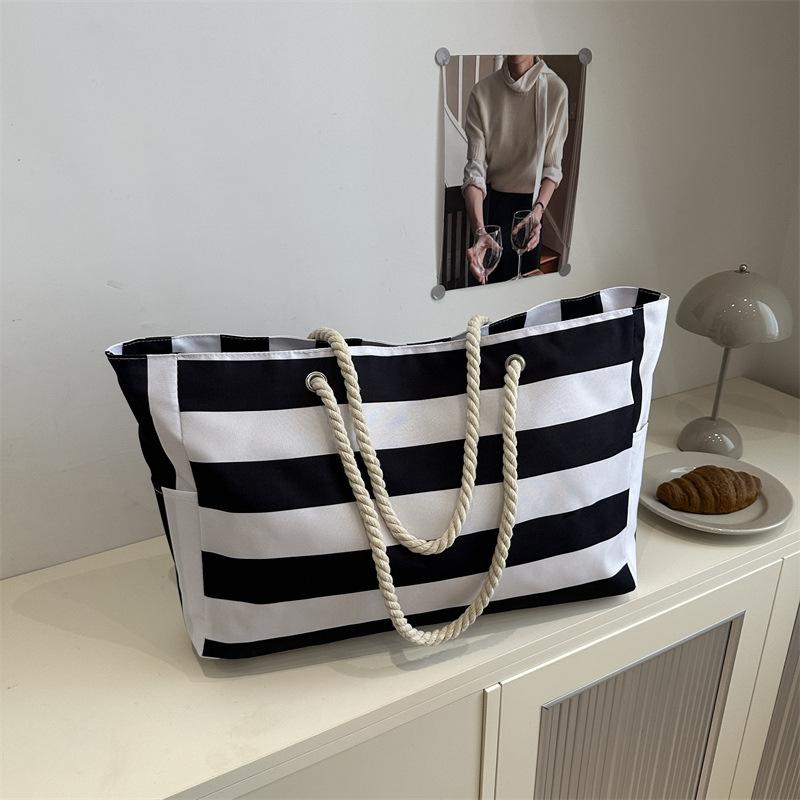 Dámská pruhovaná velkokapacitní taška Tote taška přes rameno 58*14*33cm