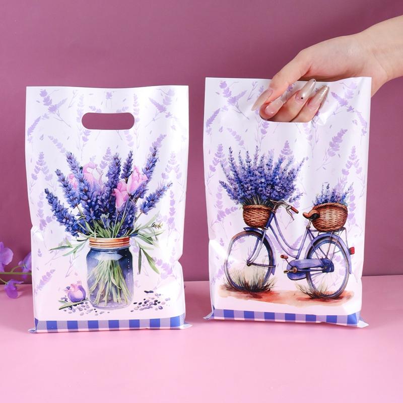 10/20/50pcs Purple Lavender Candy Gift Bags Floral Butterfly Tote Bags for Wedding Birthday Seasonal Spring Party Favor Supplies