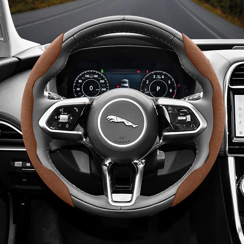 vcxja9 Suitable for Jaguar Anti-Slip Buckle Segmented Suede Steering Wheel Cover Suitable for Xf X250 Xe E Pace F Xj I 