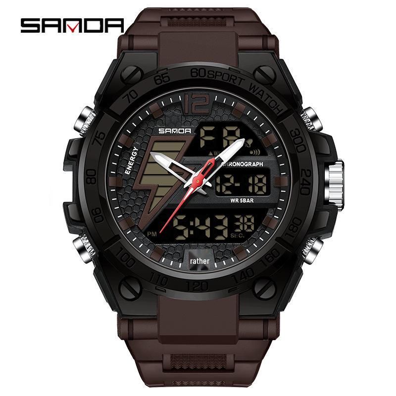 Sanda Trendy Waterproof Sports Watch - Minimalist Design with Dual Display for Students