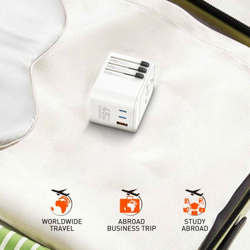 45W 65W Worldwide Travel Plugs Adapter Supports Over 300 Countries with Two USB C and USB A Port