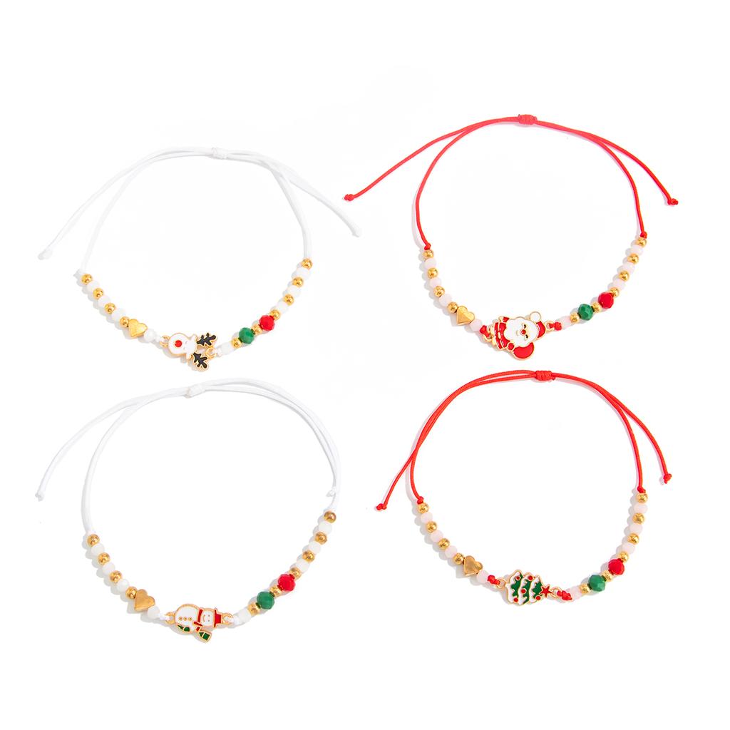 SHIXIN 4Pcs/Set Cute Santa Claus Elk Snowman Christmas Tree Pendant Bracelet Women Adjustable Rope Chain Acrylic Beaded Bracelet