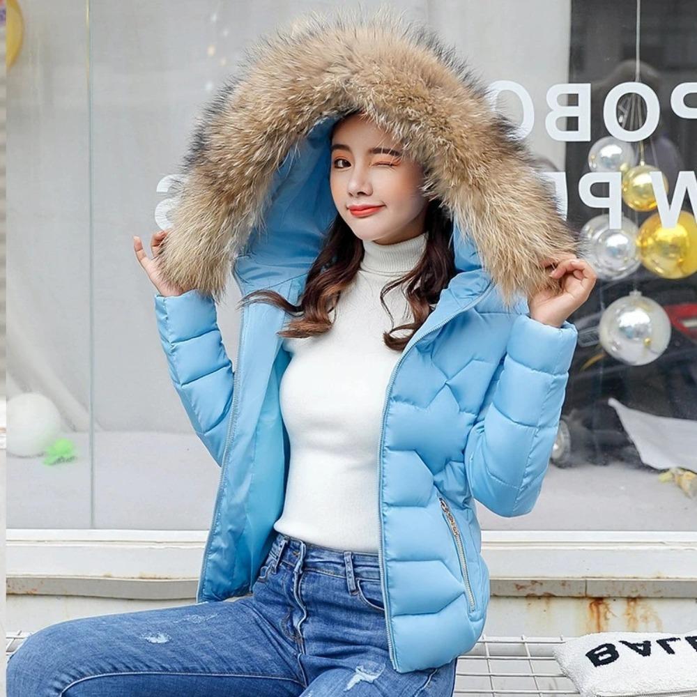 Women Short Cotton Coat Large Fur Collar Parkas Large Size Women's Cotton Padded Jacket
